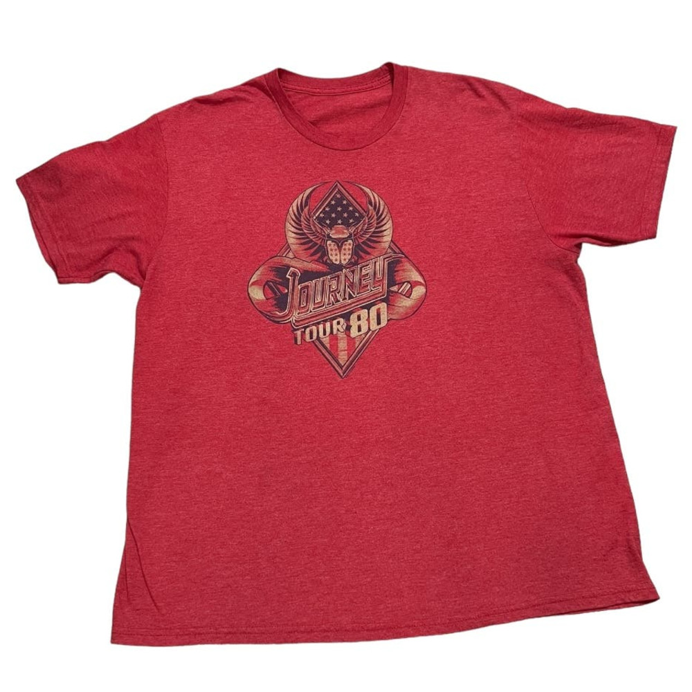 Journey Tour 80 Red Short Sleeve T-Shirt, Size L/XL (Measured)